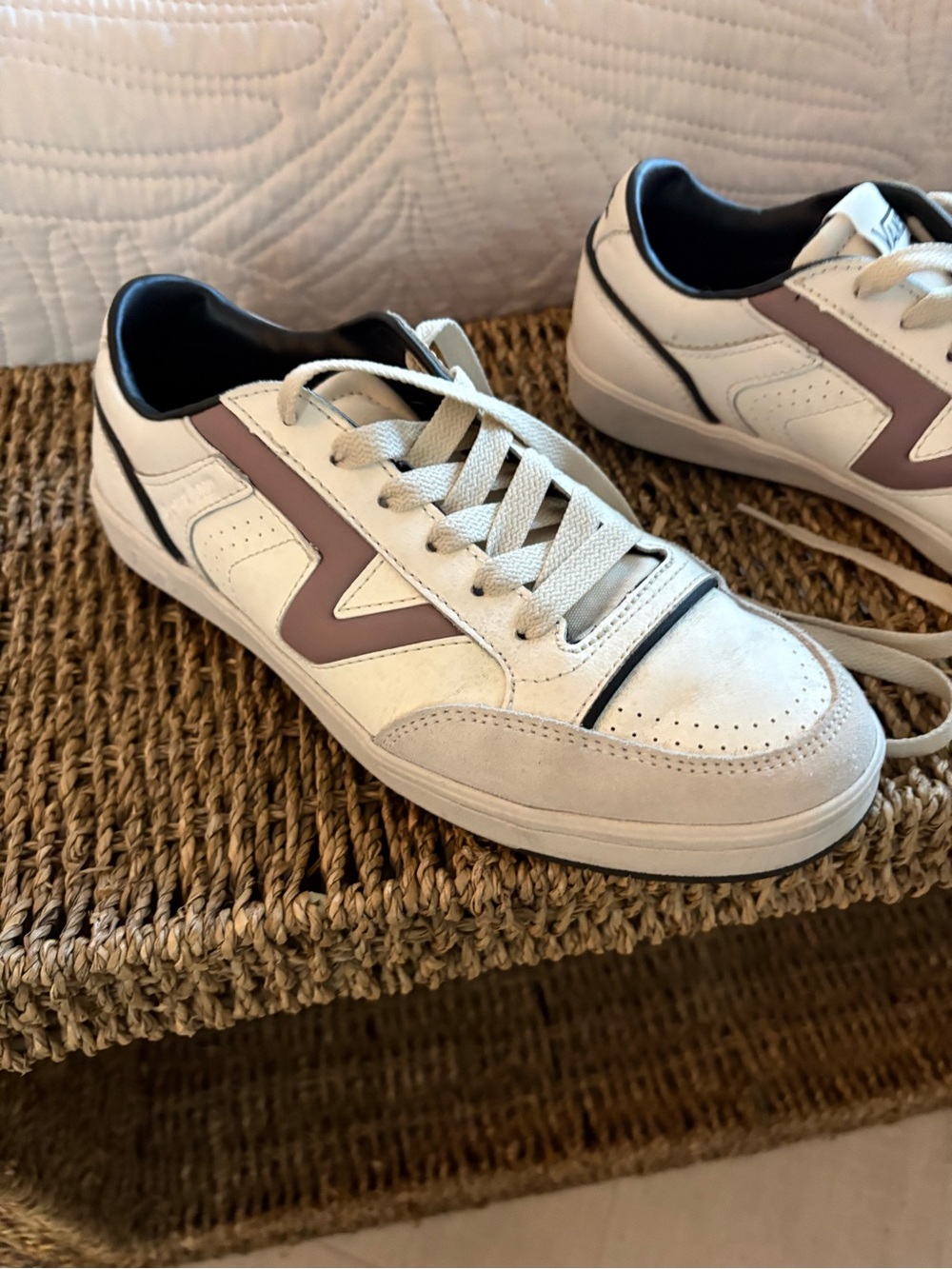 Women’s Vans Lowland White Sneakers with Mauve Accent
